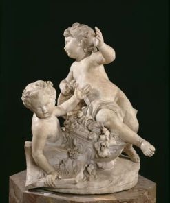 Two children fighting over a (now missing) Bouquet near a Broken Vase